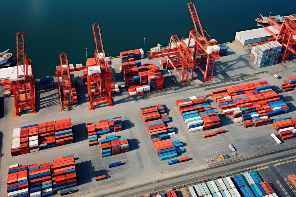 Container terminal vehicle port transportation. AI generated Image by rawpixel.