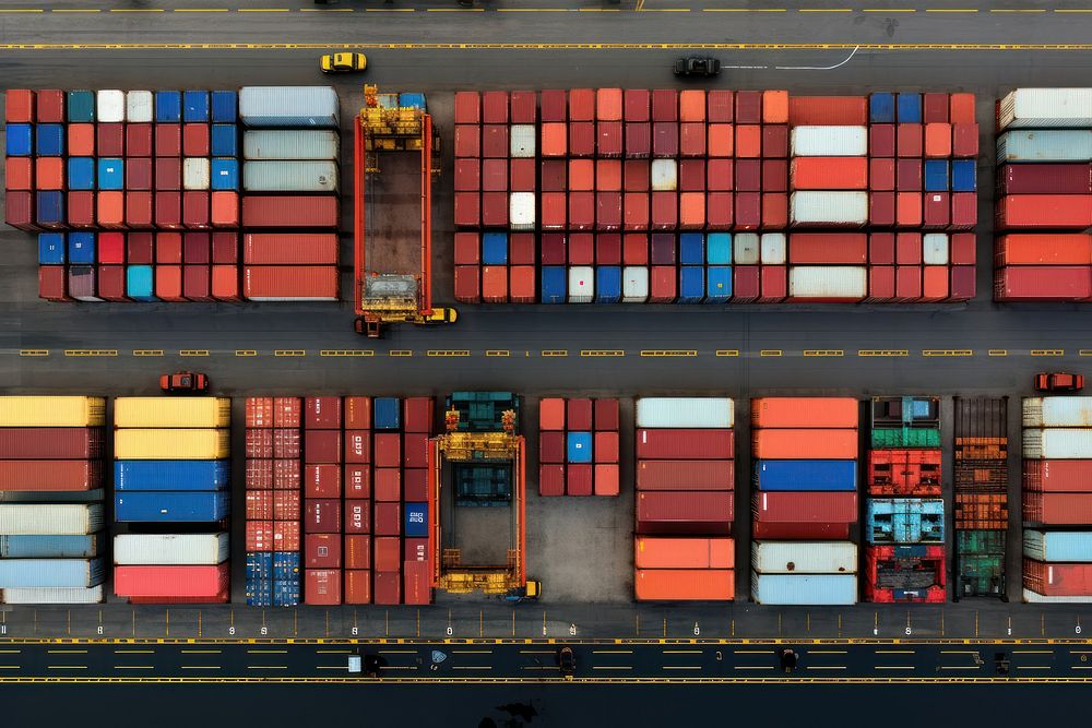 Container terminal vehicle transportation architecture. AI generated Image by rawpixel.