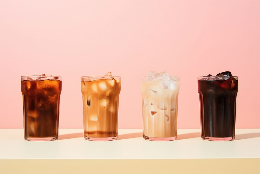 4 iced coffee drink soda refreshment. AI generated Image by rawpixel.