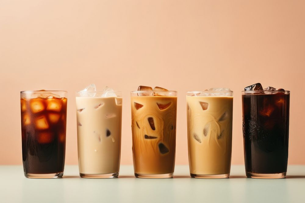 4 iced coffee flight testing drink refreshment cappuccino. AI generated Image by rawpixel.