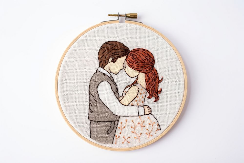 Cute lover hugging embroidery pattern representation. AI generated Image by rawpixel.