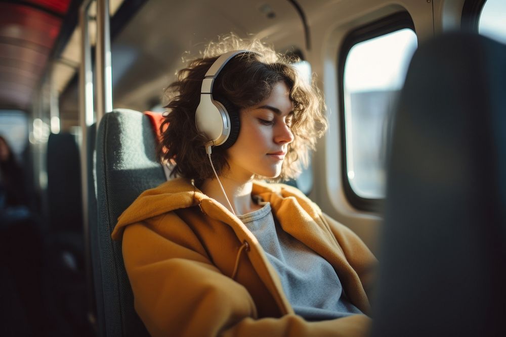 Headphones sitting adult woman. AI generated Image by rawpixel.
