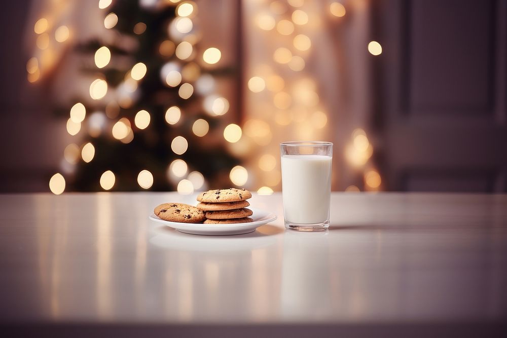 Milk christmas cookie table. AI generated Image by rawpixel.