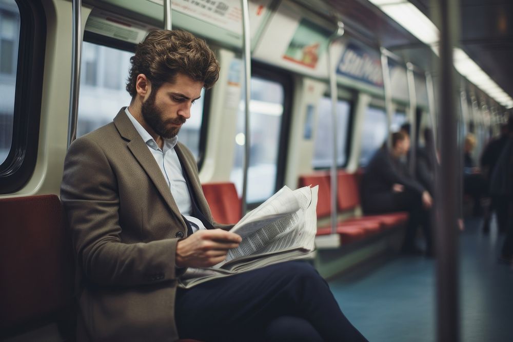 Businessman reading sitting train. AI generated Image by rawpixel.