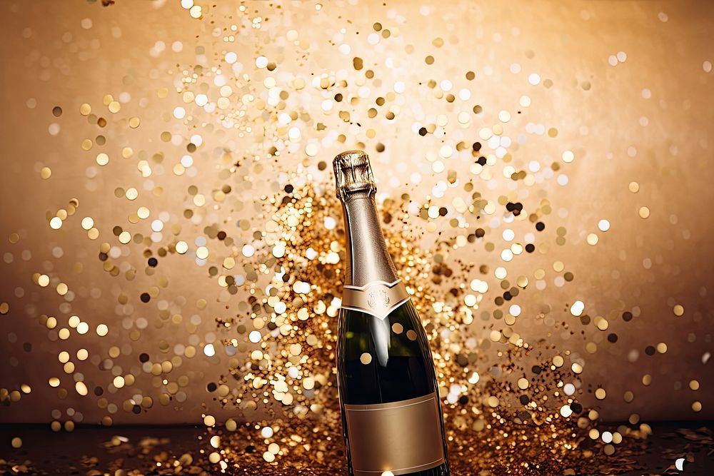 Champagne bottle decoration christmas. AI generated Image by rawpixel.