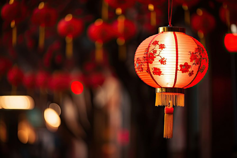 Red lantern festival night chinese new year. AI generated Image by rawpixel.