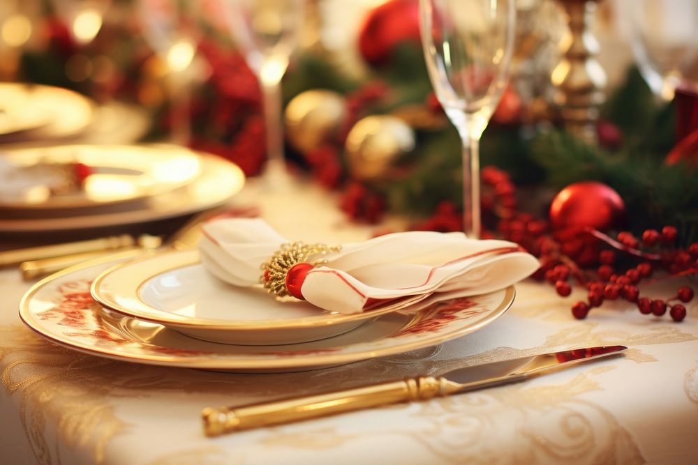 Christmas holiday table christmas setting. AI generated Image by rawpixel.