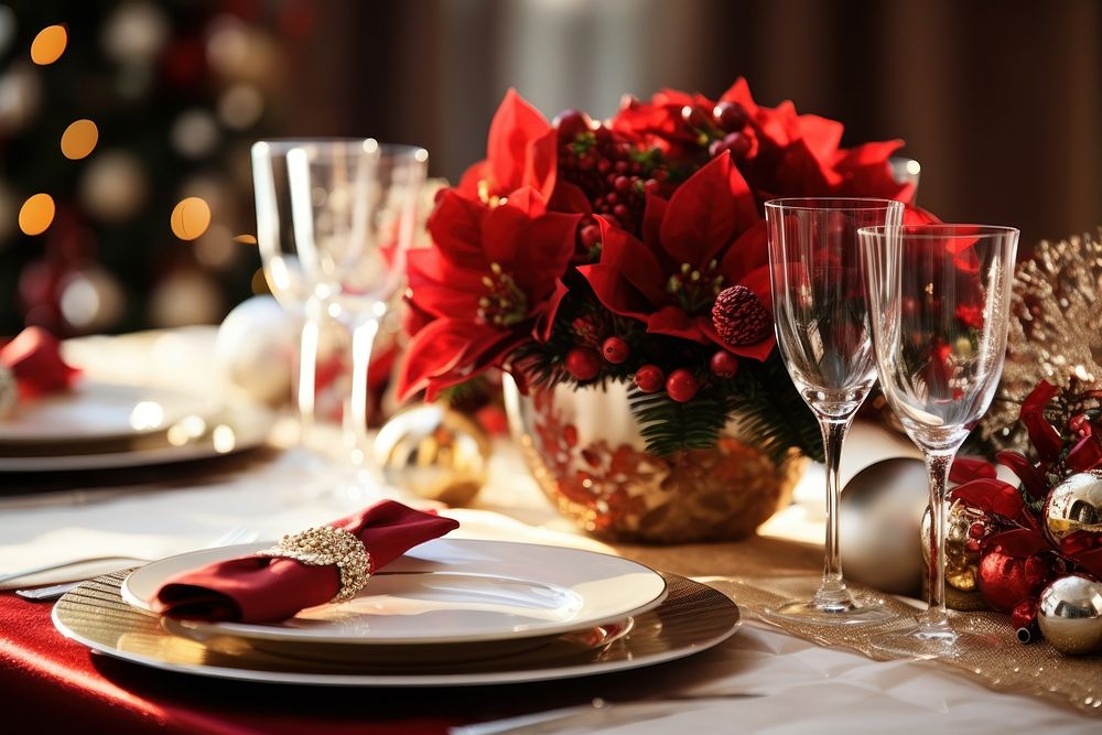 Christmas holiday christmas table setting. AI generated Image by rawpixel.