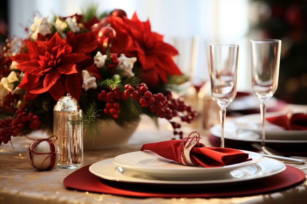 Christmas holiday table christmas setting. AI generated Image by rawpixel.
