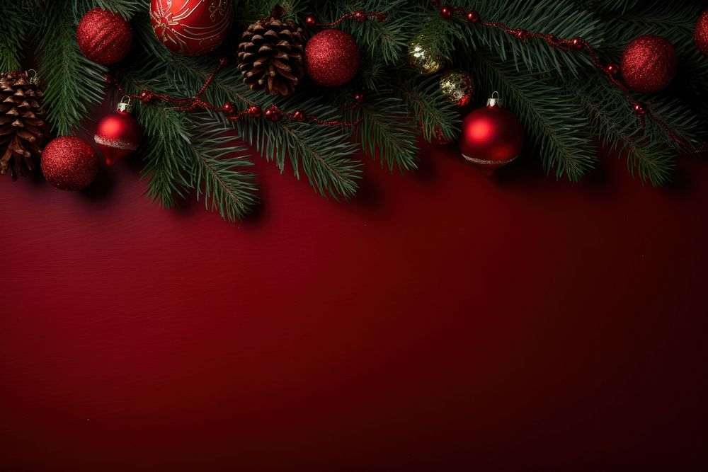 Christmas pine decoration border backgrounds red illuminated. AI generated Image by rawpixel.
