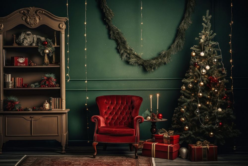 Christmas vintage empty space room furniture chair. AI generated Image by rawpixel.