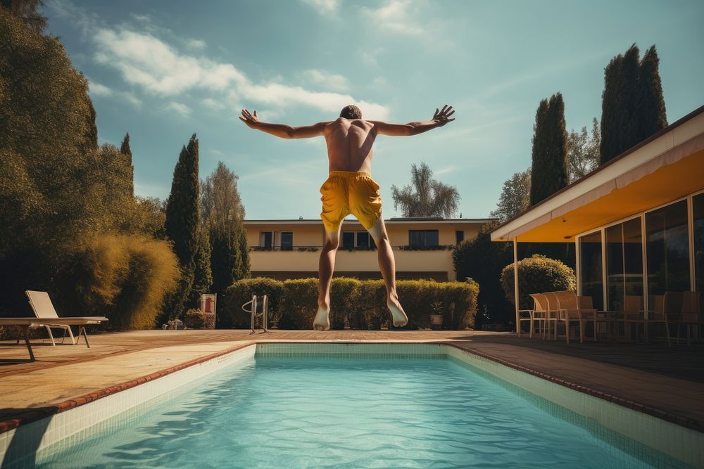 Jumping swimming outdoors architecture. AI generated Image by rawpixel.
