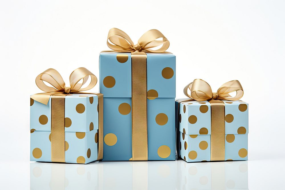 Golden gift boxes present blue christmas present. AI generated Image by rawpixel.