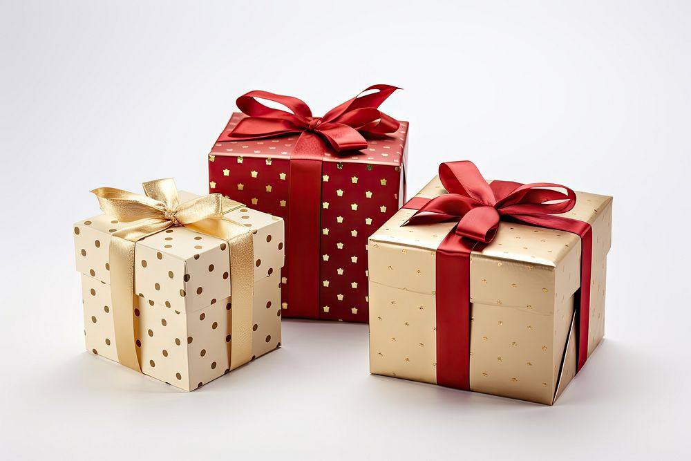 Festive gift boxes present christmas present white background. AI generated Image by rawpixel.