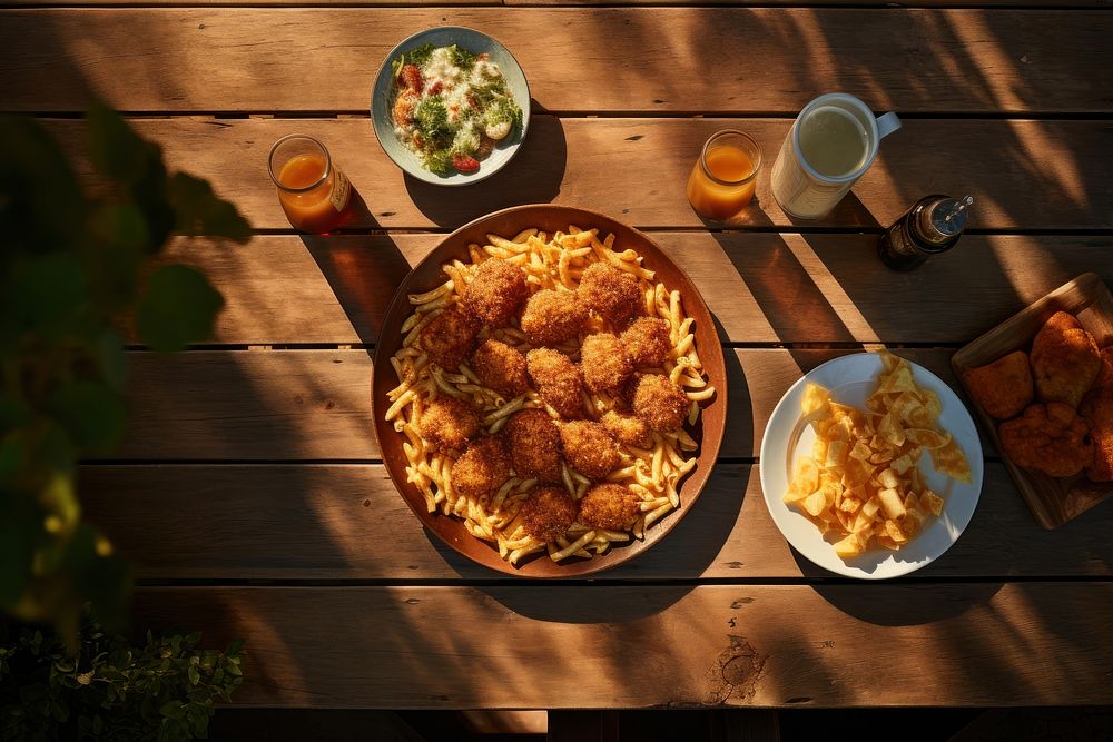 Outdoor table food outdoors plate. AI generated Image by rawpixel.