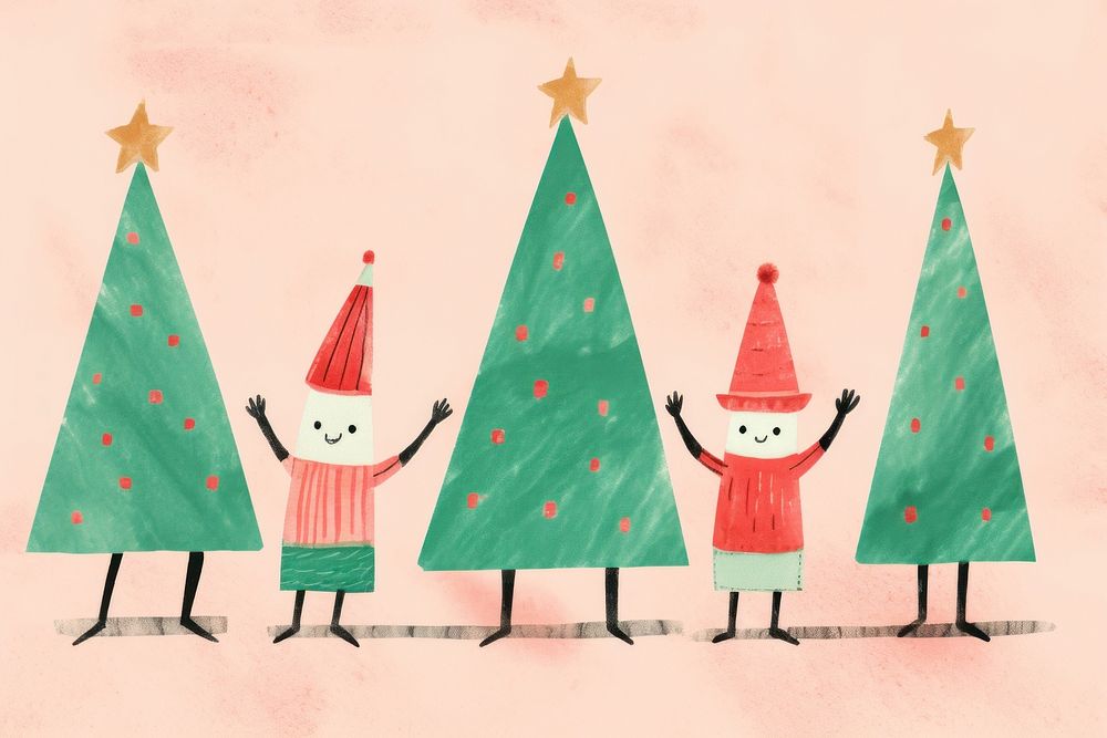4 animals dancing around christmas tree winter representation togetherness. AI generated Image by rawpixel.