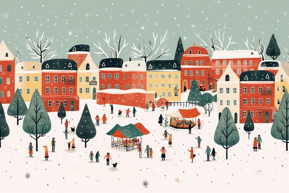 Christmas market background outdoors drawing winter. AI generated Image by rawpixel.