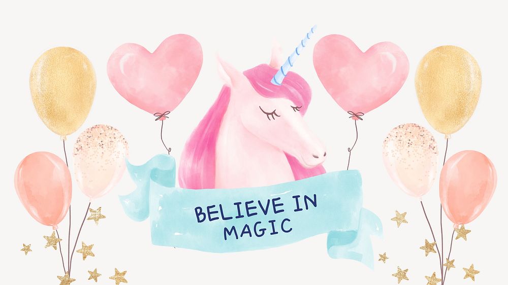 Cute unicorn template, Facebook event cover, watercolor design blog banner template