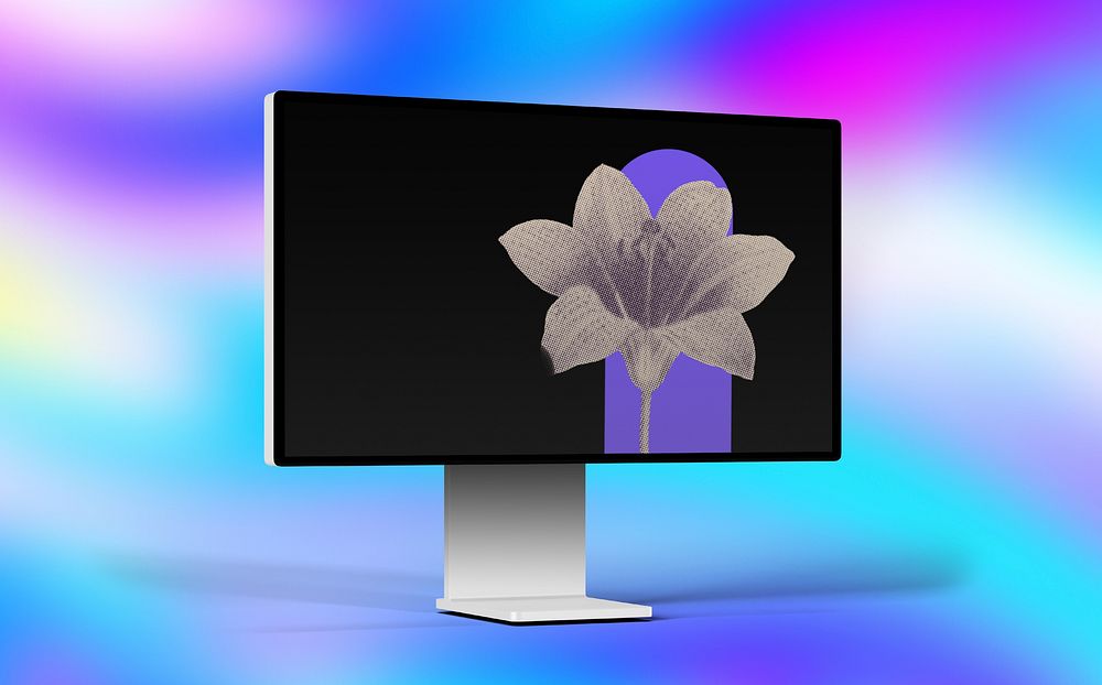 Computer screen with flower as wallpaper