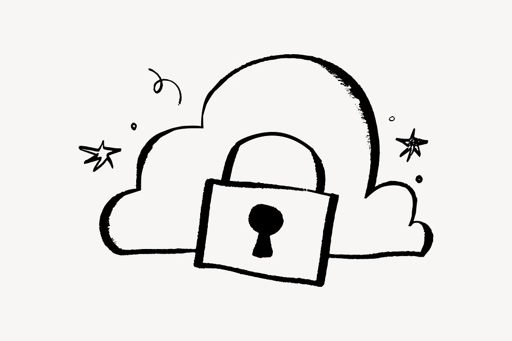 Cloud, cyber security doodle, illustration vector