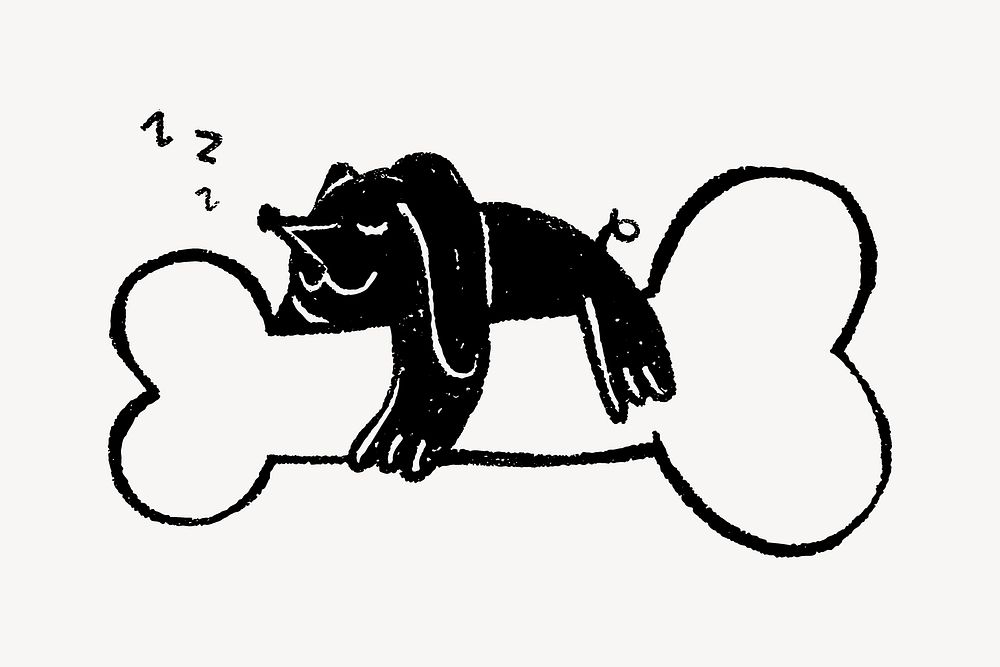 Dog on bone doodle, illustration vector