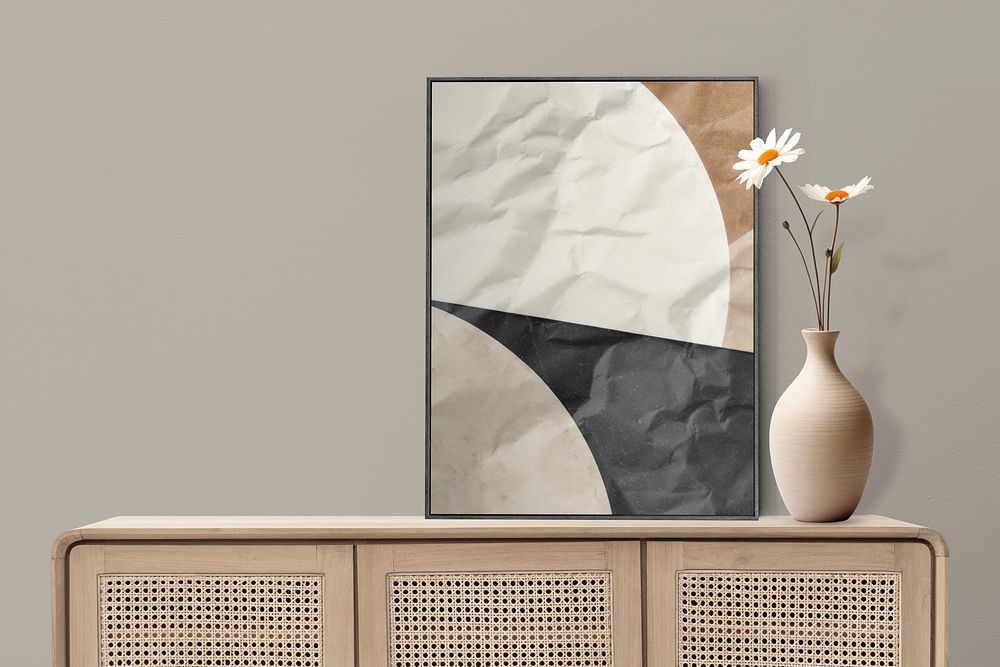Picture frames mockup, midcentury interior psd