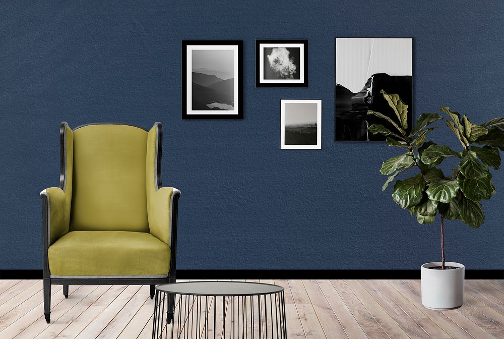 Living room, picture frame mockup psd