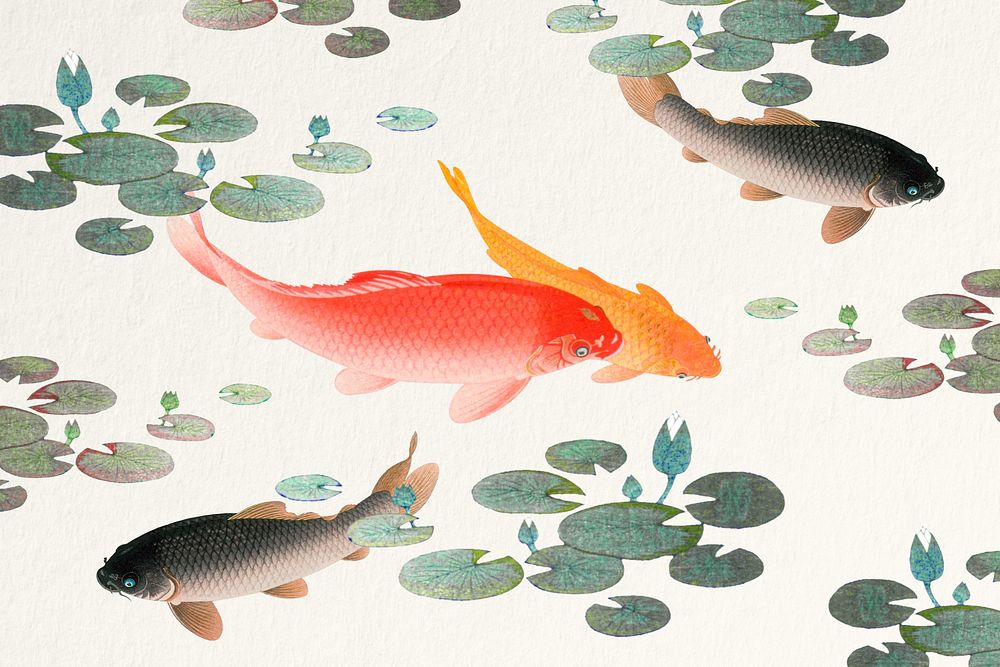 Japanese carp fish  background, vintage illustration. Remixed by rawpixel.