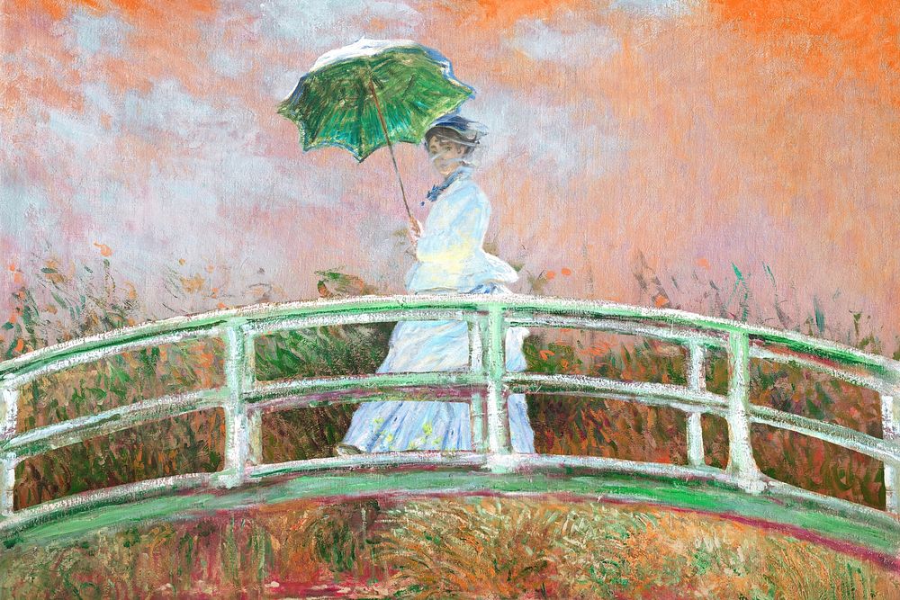 Woman with Parasol background, Claude Monet's vintage painting. Remixed by rawpixel.