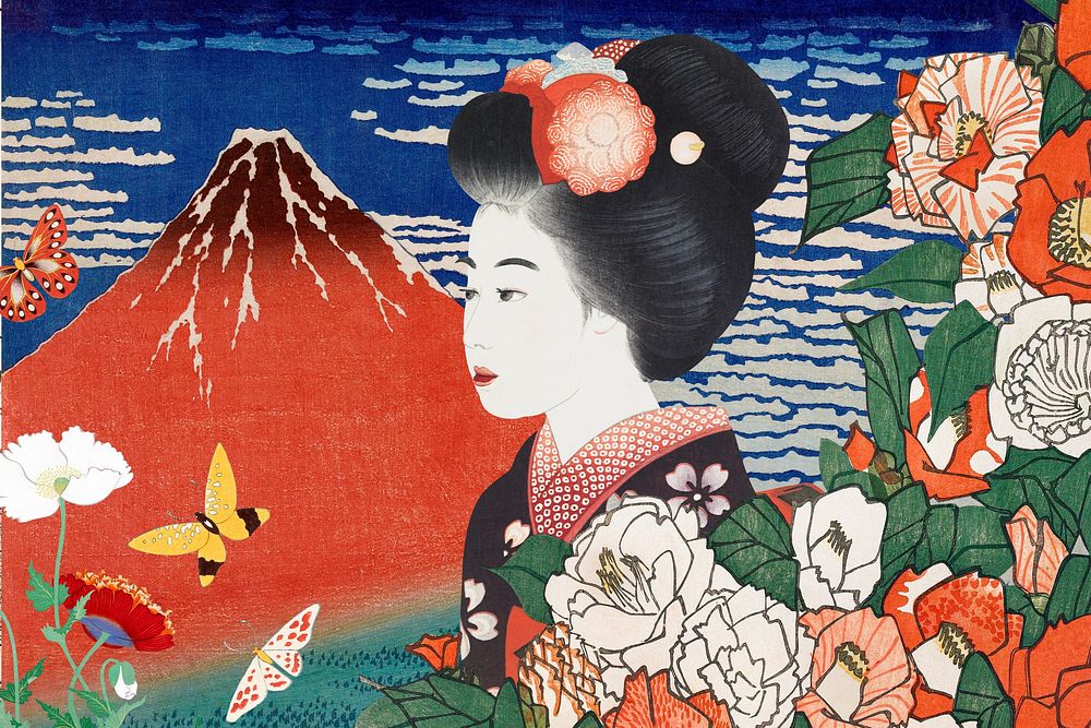 Japanese Geisha woman background, vintage illustration. Remixed by rawpixel.
