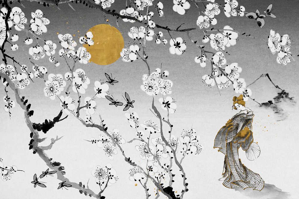 Japanese cherry blossom background, vintage illustration. Remixed by rawpixel.