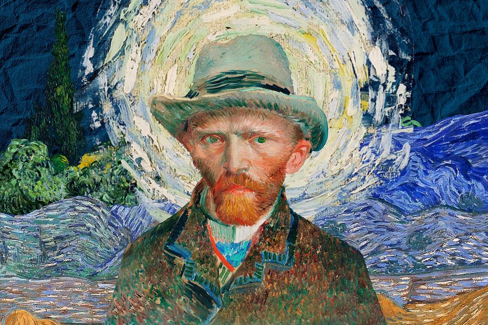Van Gogh's portrait  background, vintage illustration. Remixed by rawpixel.
