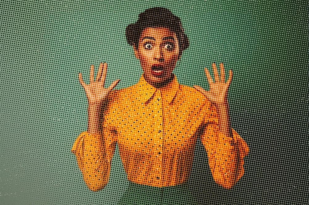 Surprised woman  photo with retro effect