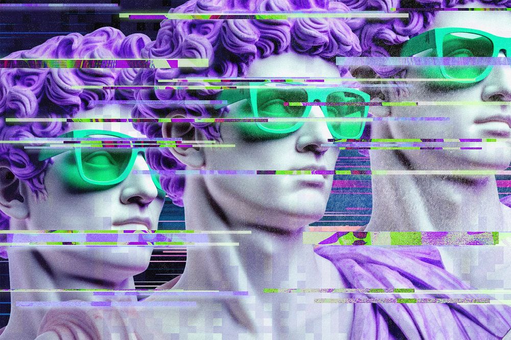 Abstract Greek God statues with glitch effect