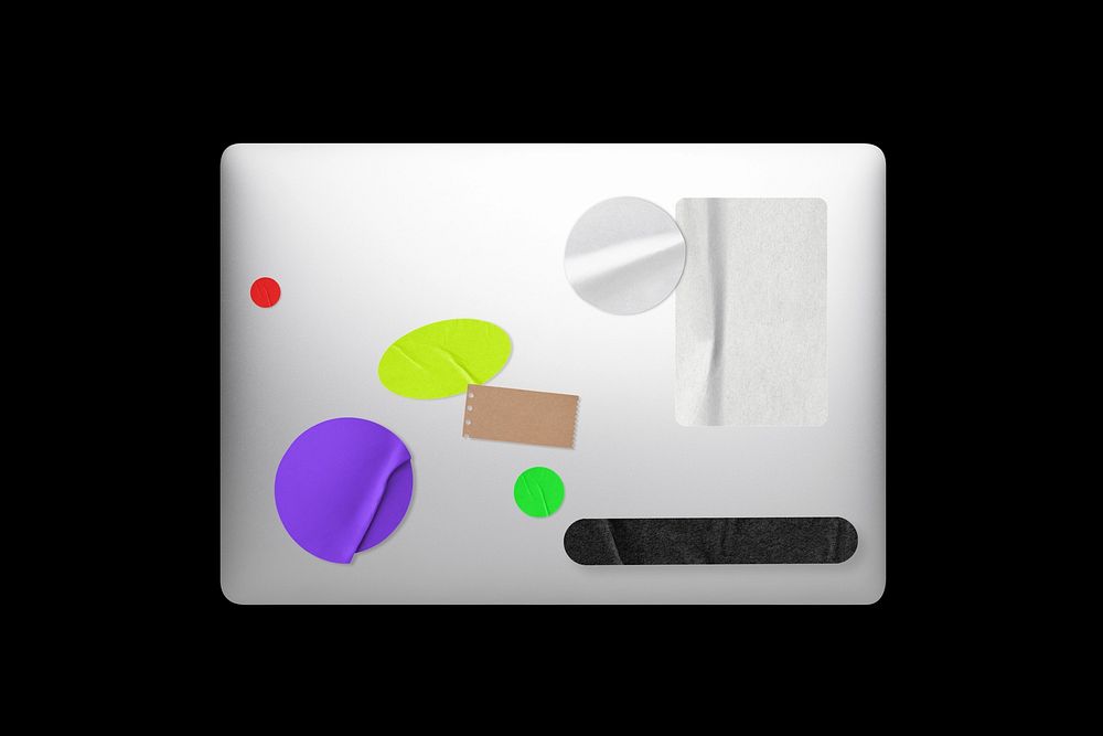 Colorful stickers on laptop lid