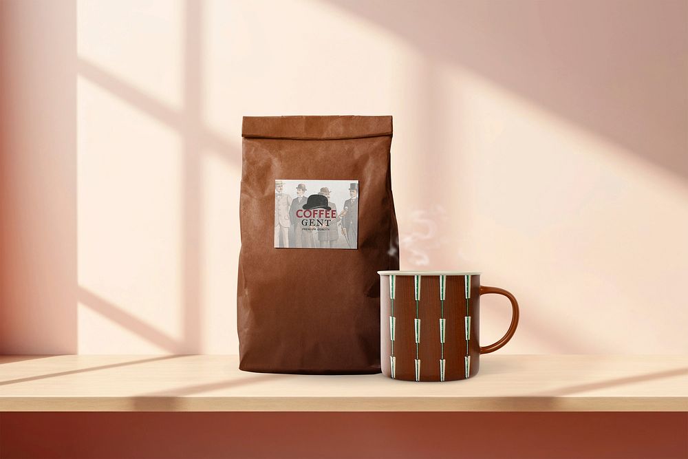 Coffee bean bag label mockup, product packaging psd