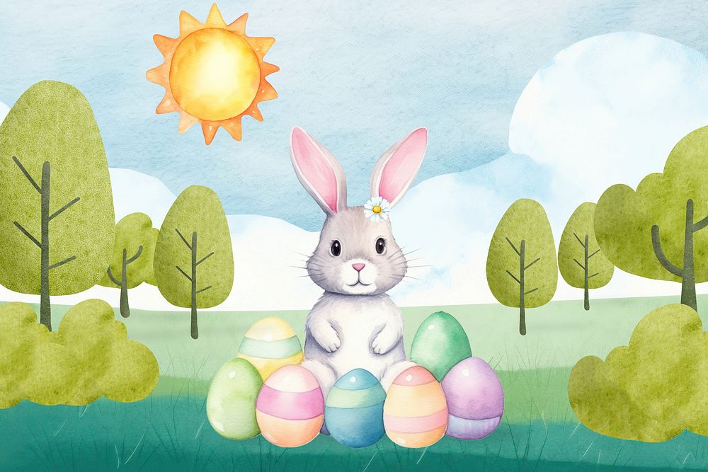 Easter rabbit, animal watercolor illustration