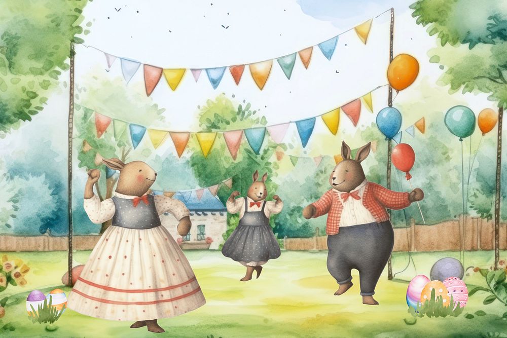 Party celebration, animal watercolor illustration