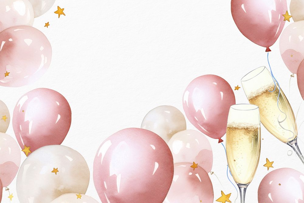 Pink champagne celebration frame, festive watercolor illustration