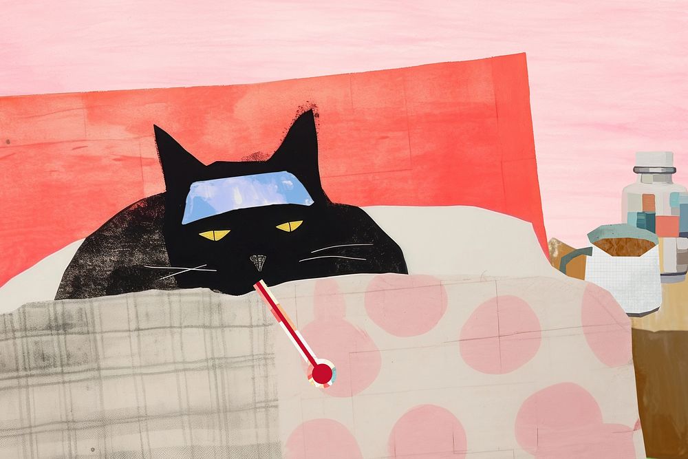 Sick cat, health illness illustration