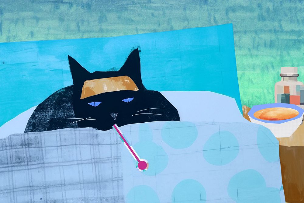 Sick cat, health illness illustration