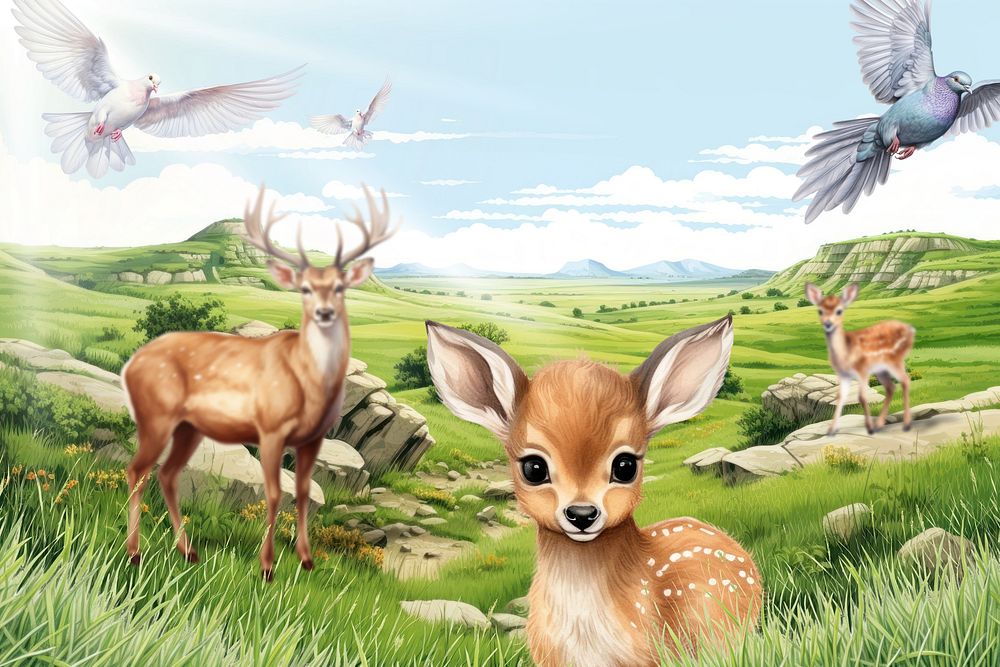 Wildlife environment, animal nature illustration