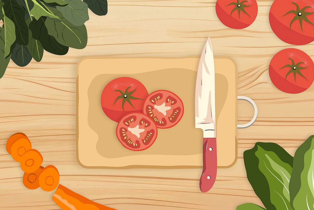 Salad cooking, healthy food illustration