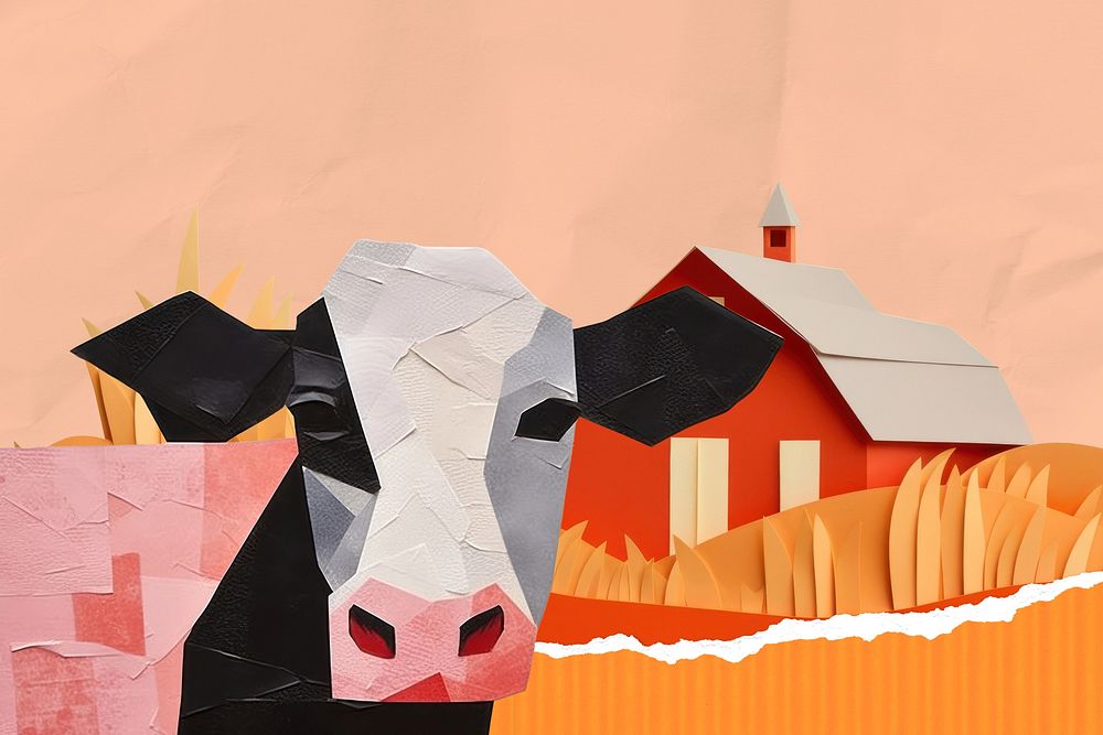 Farm cow, agriculture paper craft illustration