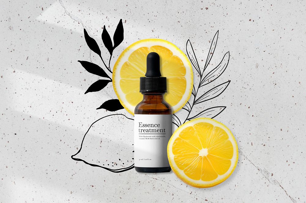 Lemon dropper bottle, beauty product 