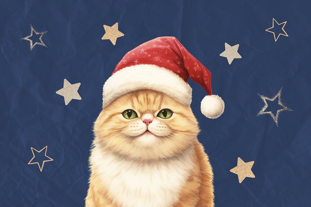 Christmas cat, festive holiday illustration