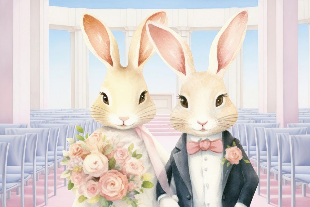 Wedding rabbit, couple relationship illustration