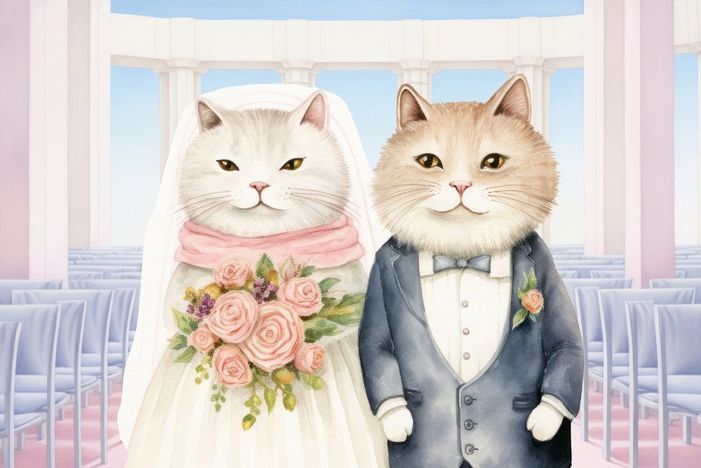 Wedding cats, couple relationship illustration