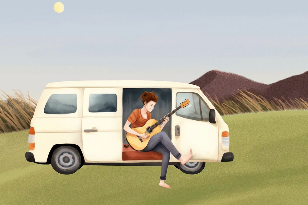 Van camping, hobby lifestyle illustration