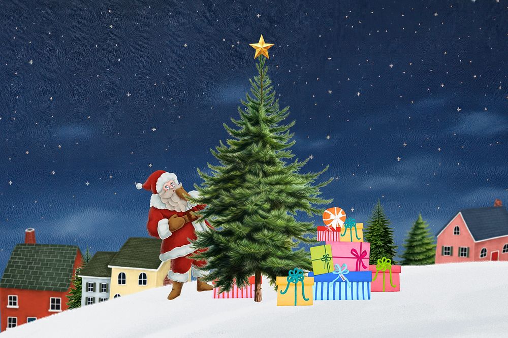 Christmas tree, festive holiday illustration